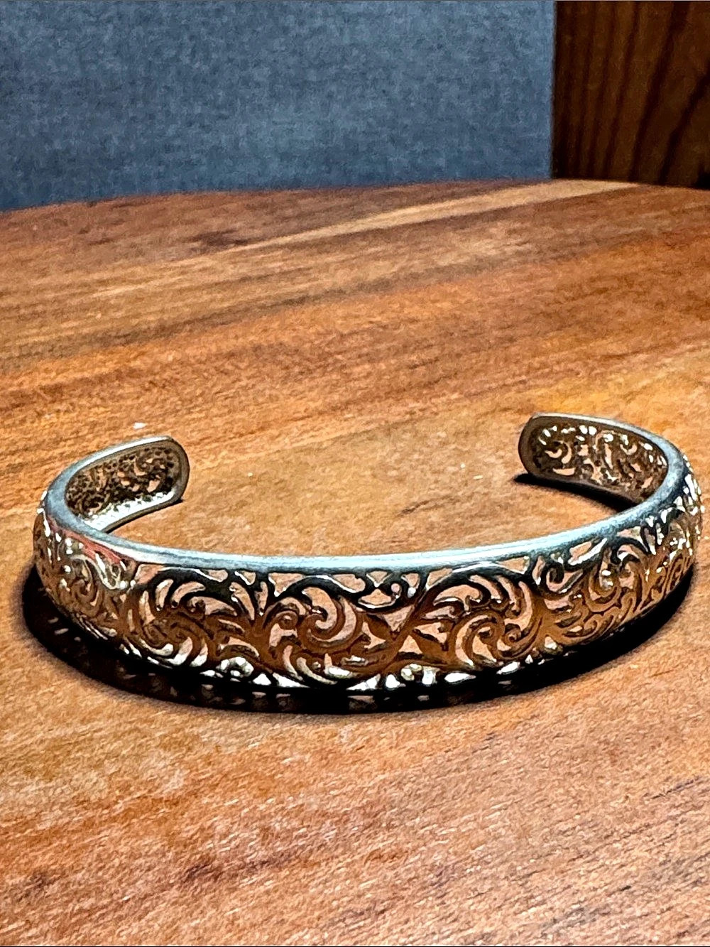 Engraved Floral Cuff Bracelet in 925 Silver